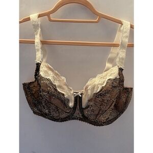 PrimaDonna Deauville Full Cup Bra 36F Caramel Black Lace Cream Trim Underwire